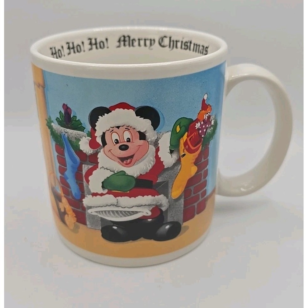 Vintage 80s Disney Mug 1987 Mickey Mouse Santa Christmas‎ Coffee Tea Cocoa Cup